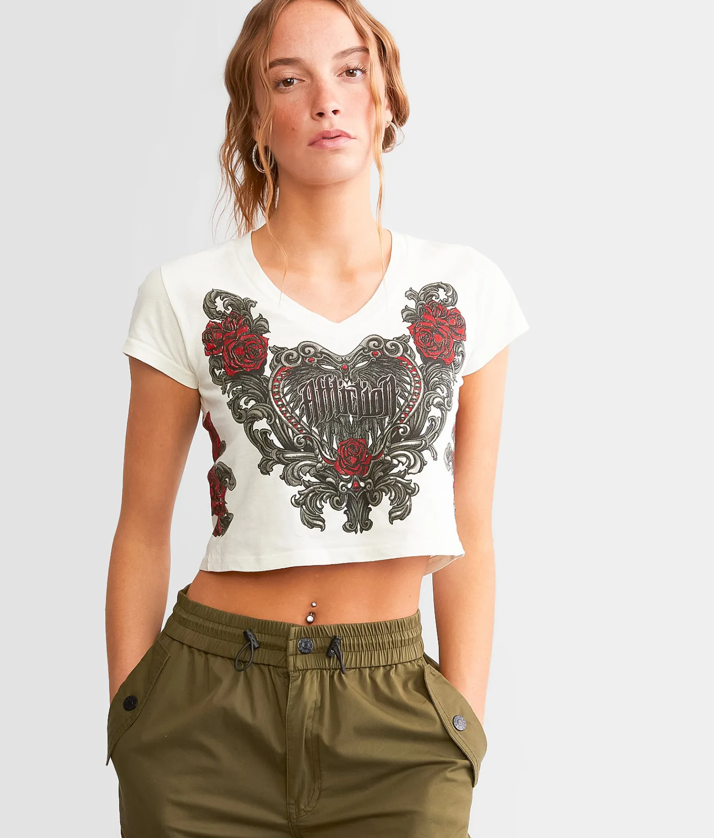 Affliction Florelica Cropped T-Shirt Vintage White Online