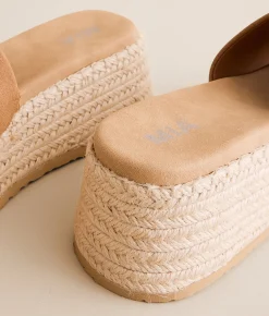 Mia Florennce Platform Wedge Sandal Tan Amber Suede
