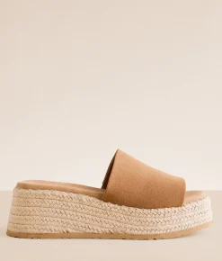 Mia Florennce Platform Wedge Sandal Tan Amber Suede