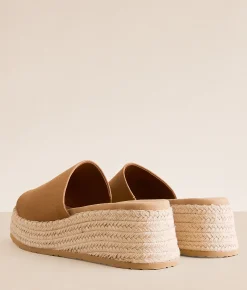 Mia Florennce Platform Wedge Sandal Tan Amber Suede