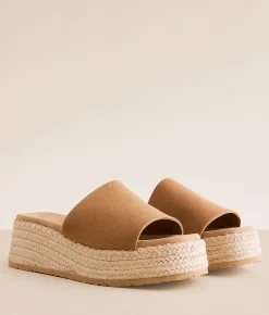 Mia Florennce Platform Wedge Sandal Tan Amber Suede