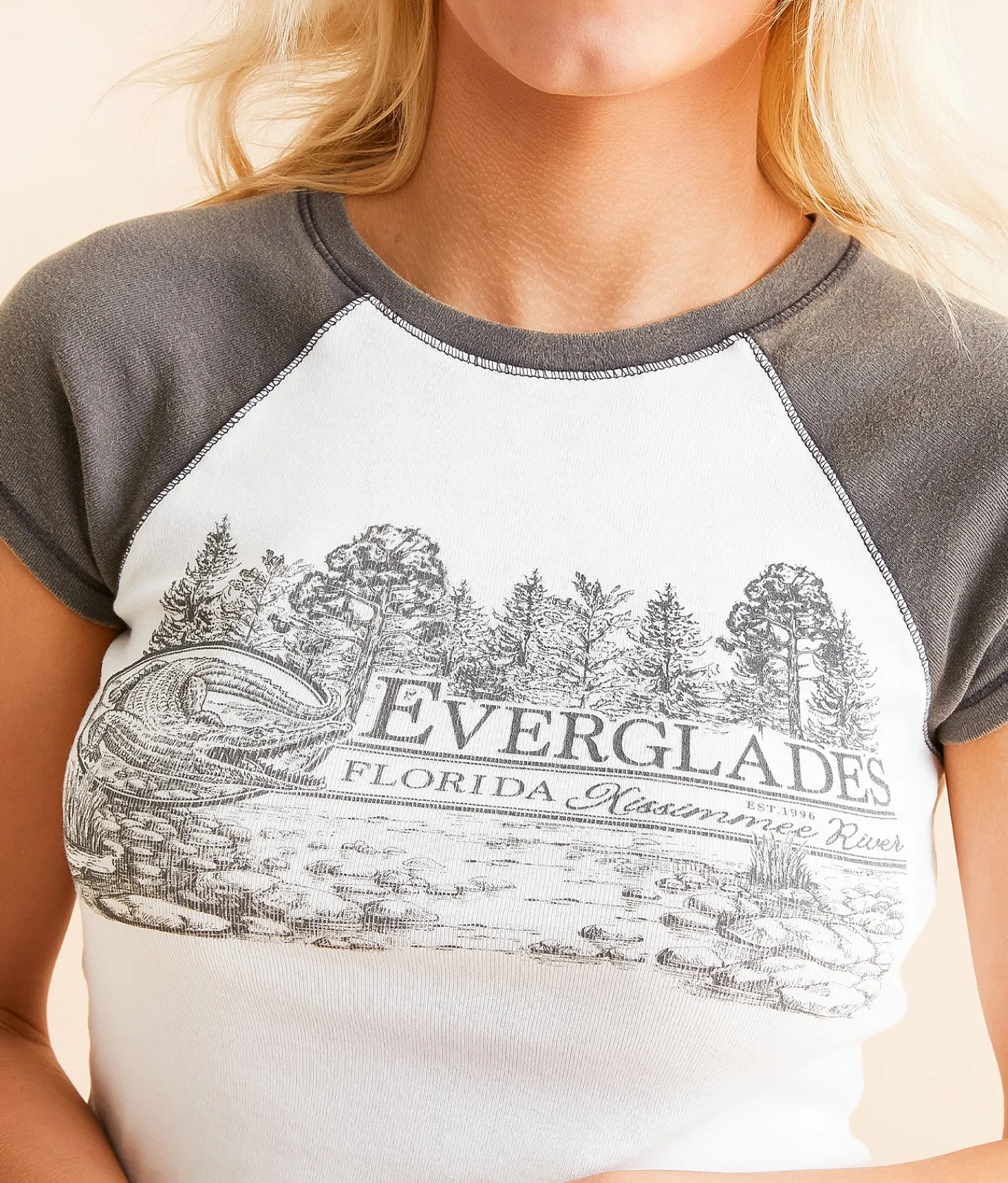 Modish Rebel Florida Everglades Cropped Baby T-Shirt Off White New