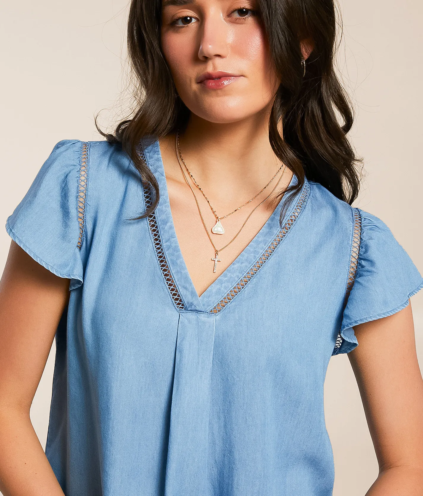 Blu Pepper Flowy Chambray Top Blue Discount