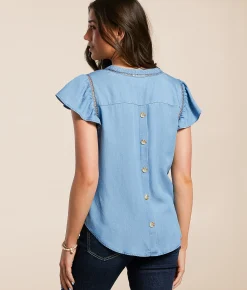 Blu Pepper Flowy Chambray Top Blue Discount