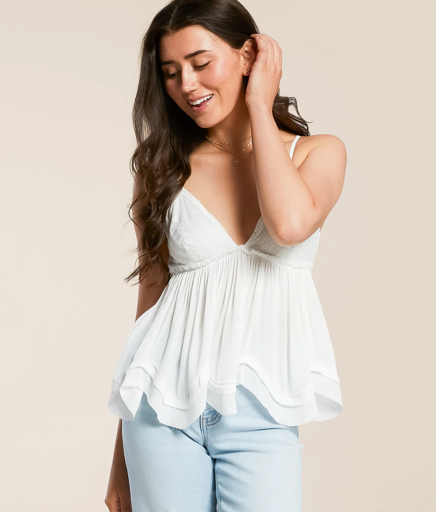 Daytrip Flowy Eyelet Tank Top White Best