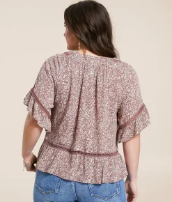 Tops | Daytrip Flowy Floral Top Burlwood Cream