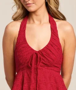 Tops | Willow & Root Flowy Lace Halter Tank Top Red