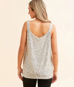 Daytrip Flowy Sequin Tank Top Champagne Outlet