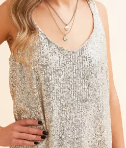 Daytrip Flowy Sequin Tank Top Champagne Outlet