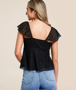 Willow & Root Flutter Lace Top Black Hot