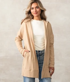 Tops | Buckle Black Flyaway Hooded Cardigan Natural