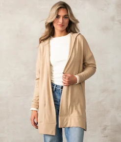 Tops | Buckle Black Flyaway Hooded Cardigan Natural