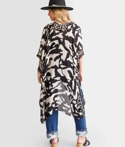 Angie Flyaway Kimono - One Size Black Tan Online