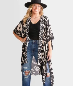 Angie Flyaway Kimono - One Size Black Tan Online