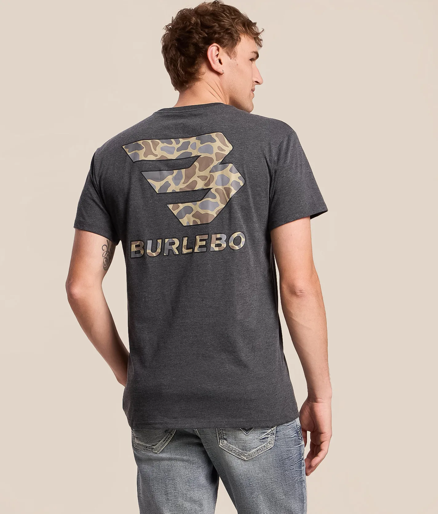 BURLEBO Flying Deer Camo T-Shirt Heather Black Discount