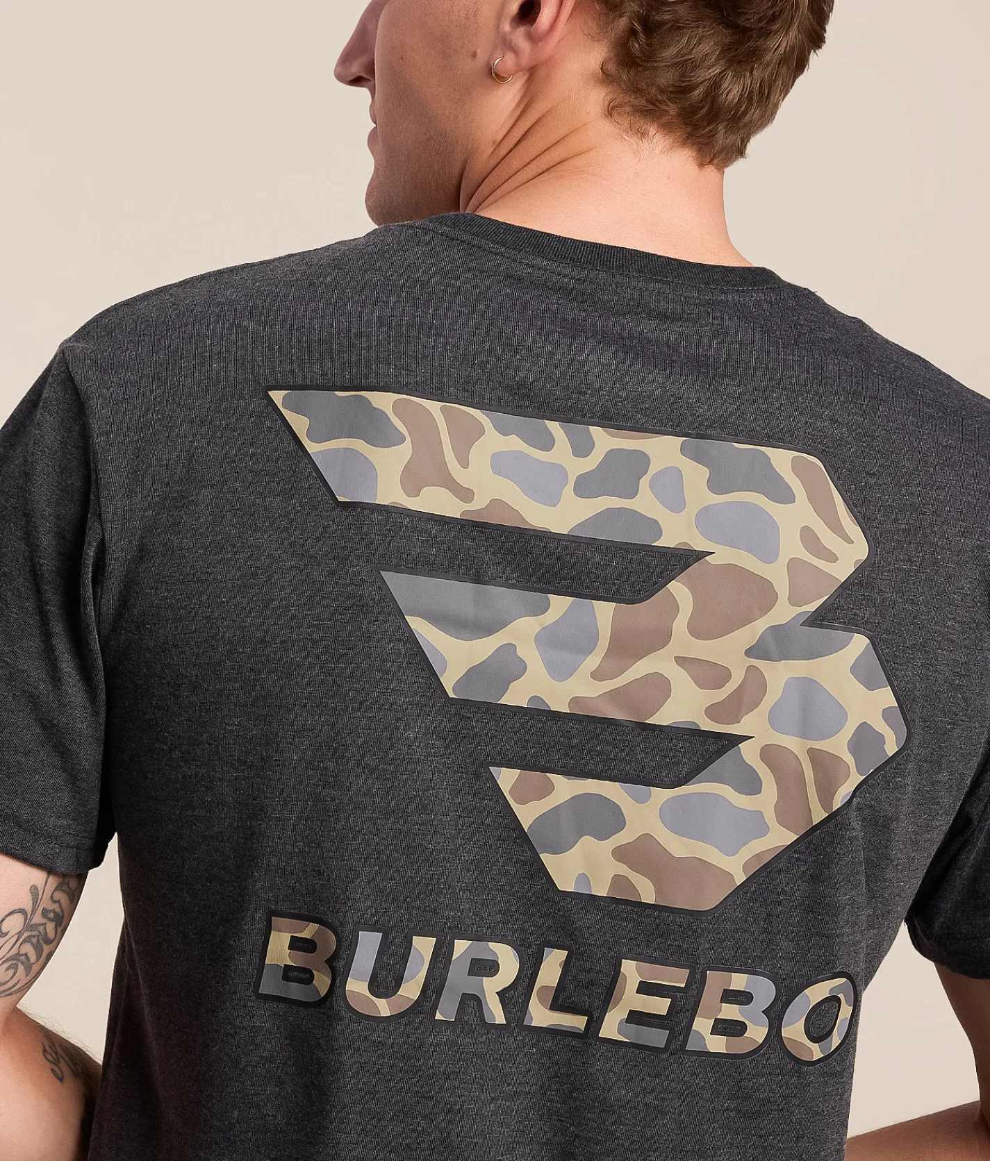 BURLEBO Flying Deer Camo T-Shirt Heather Black Discount