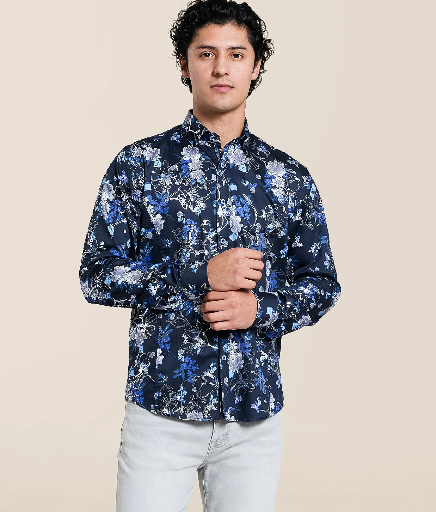 Tops | Eight X Foiled Floral Shirt Navy