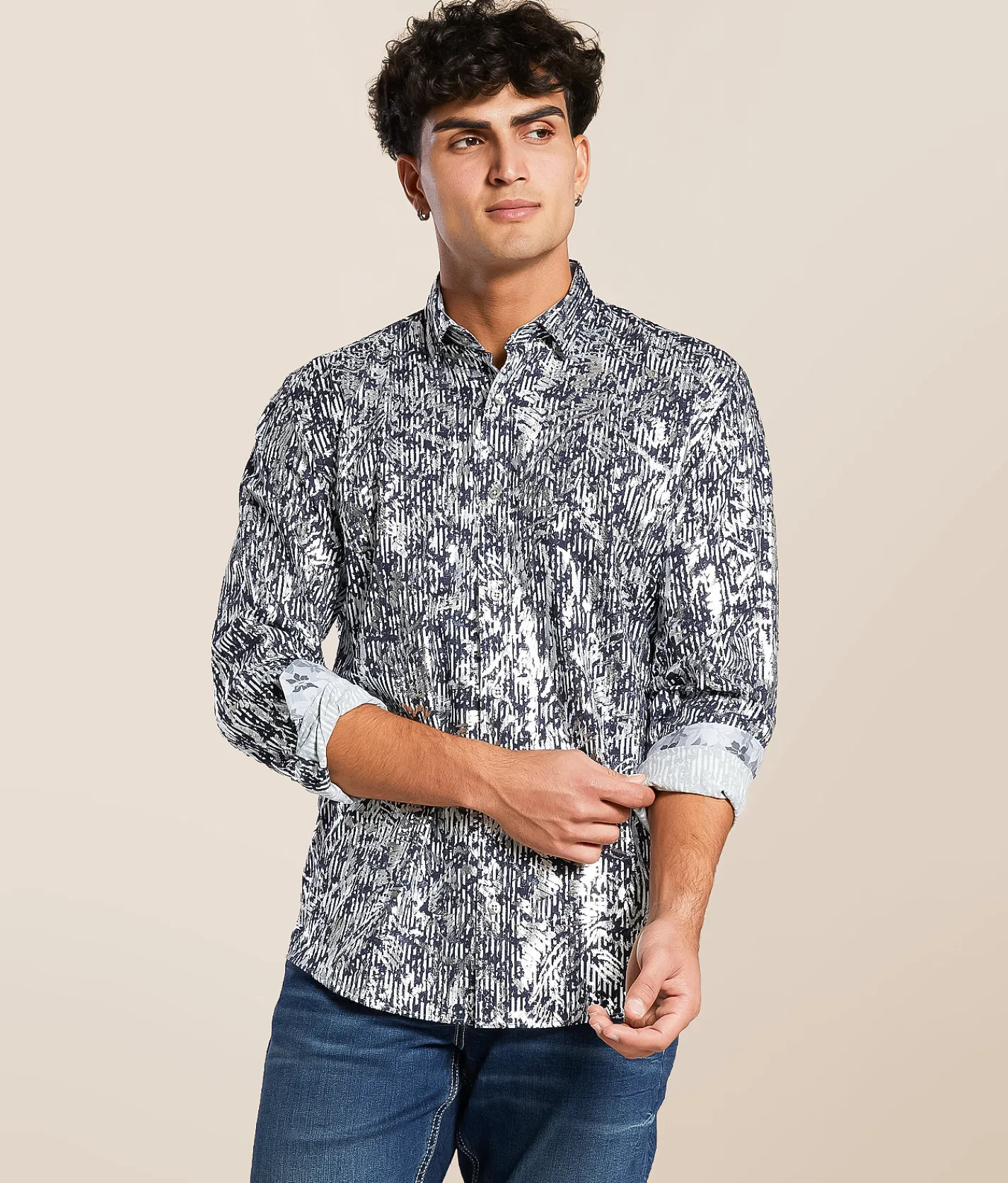 Tops | Eight X Foiled Shirt Silver