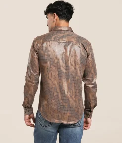 Eight X Foiled Stretch Shirt Brown Sale