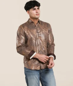 Eight X Foiled Stretch Shirt Brown Sale