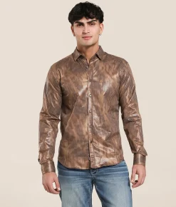 Eight X Foiled Stretch Shirt Brown Sale
