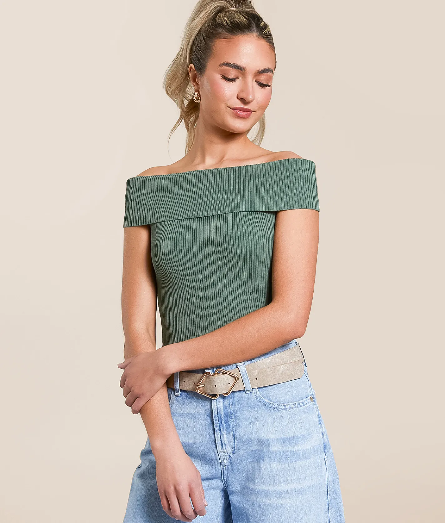 The Workshop Foldover Off The Shoulder Top Green Online