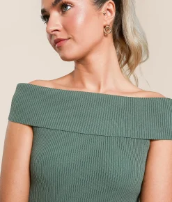 The Workshop Foldover Off The Shoulder Top Green Online