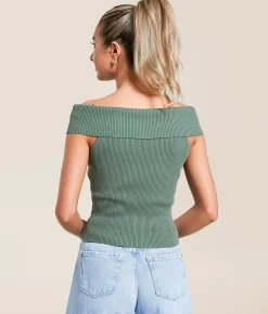 The Workshop Foldover Off The Shoulder Top Green Online