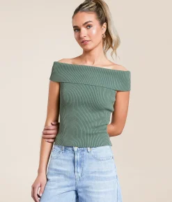 The Workshop Foldover Off The Shoulder Top Green Online