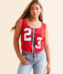 Goodie Two Sleeves Football Champion Back Tie Tank Top Chili Pepper Hot