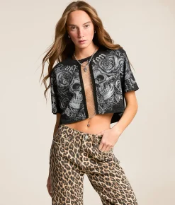 Tops | Affliction Forgotten Cropped T-Shirt Black Lava Wash