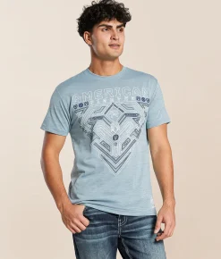 Tops|Graphic T-Shirts | American Fighter Foster T-Shirt Stone Blue Cloud Blue