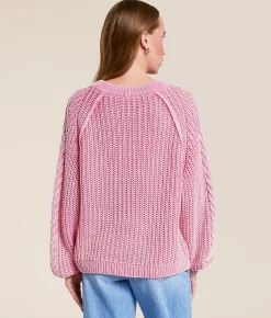 Free People Frankie Cable Knit Sweater Aurora Pink New