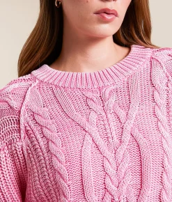 Free People Frankie Cable Knit Sweater Aurora Pink New