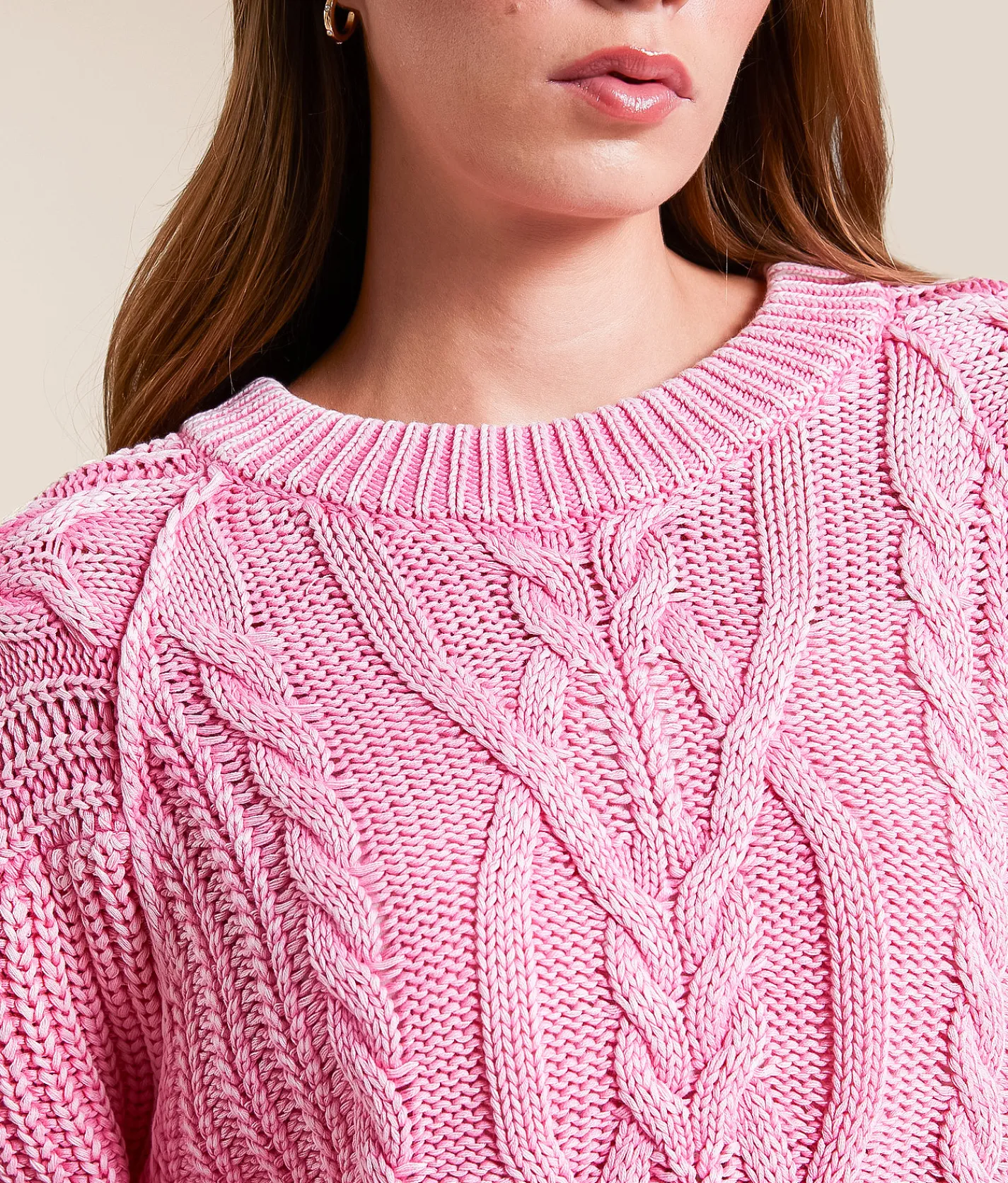 Free People Frankie Cable Knit Sweater Aurora Pink New