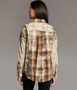 BKE Frayed Flannel Boyfriend Shirt Brown New