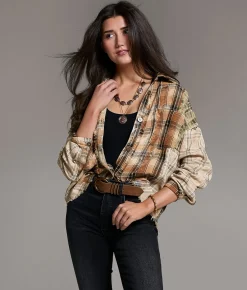 BKE Frayed Flannel Boyfriend Shirt Brown New