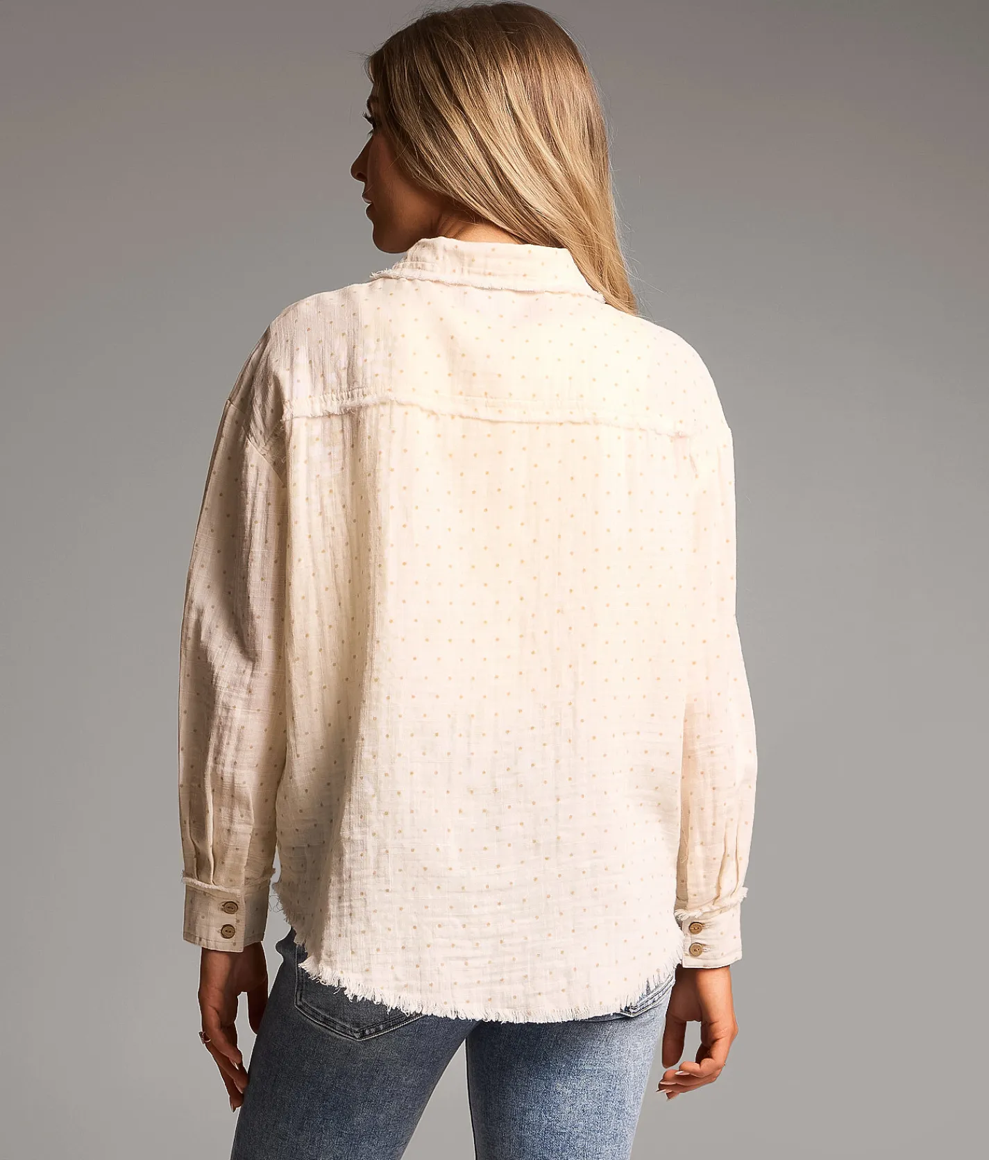 BKE Frayed Polka Dot Shirt White New