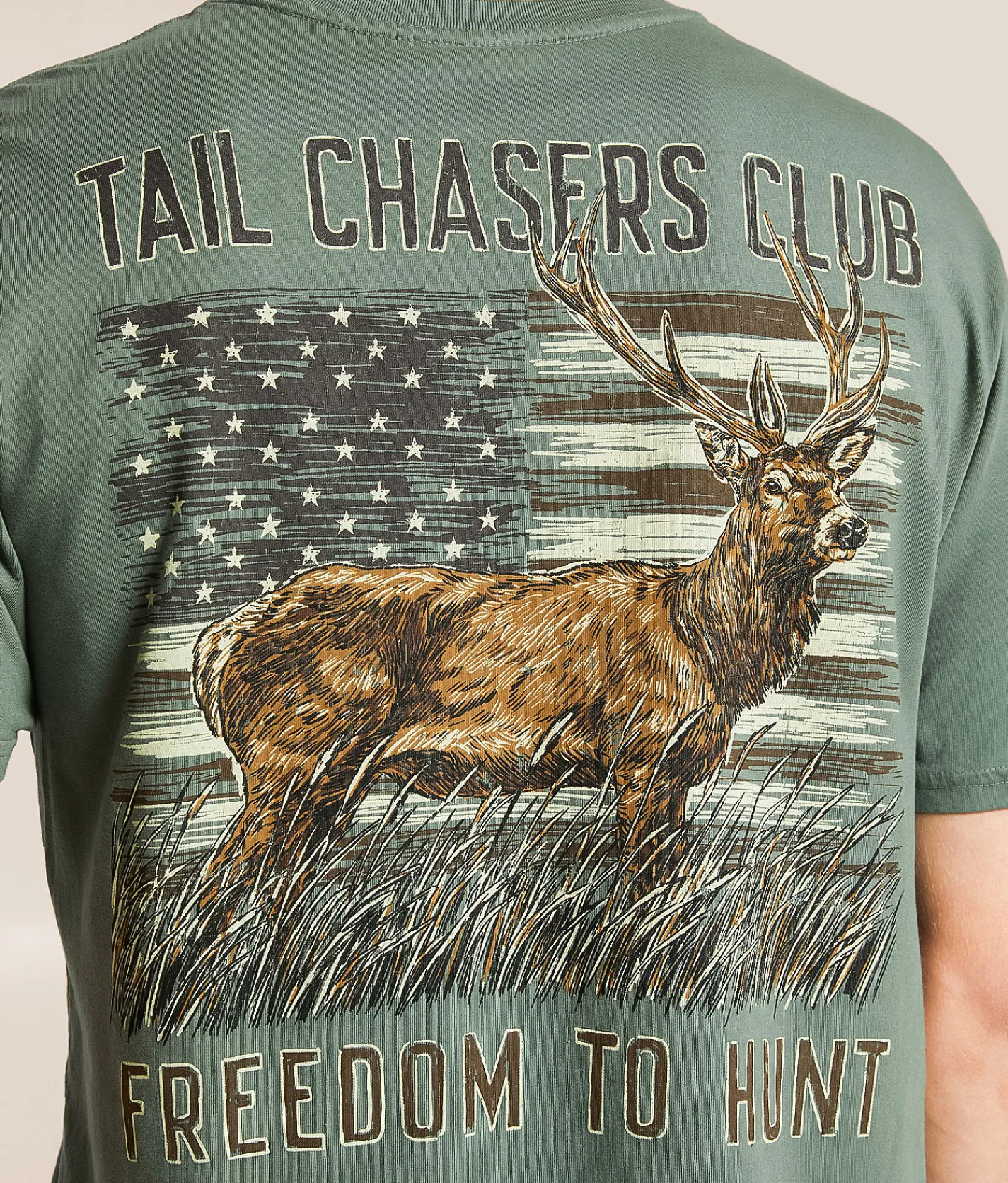Tops|Graphic T-Shirts | Tail Chasers Club Freedom To Hunt T-Shirt Mulled Basil