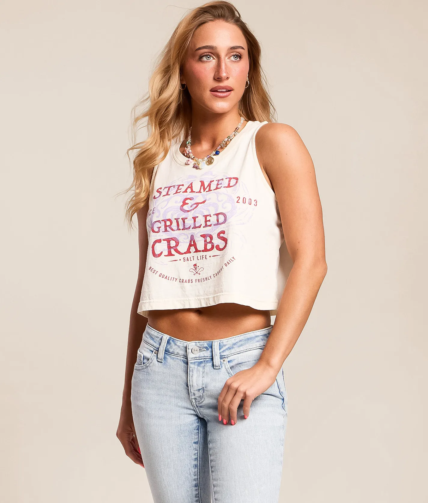 Tops | Salt Life Fresh Crabs Tank Top Cream