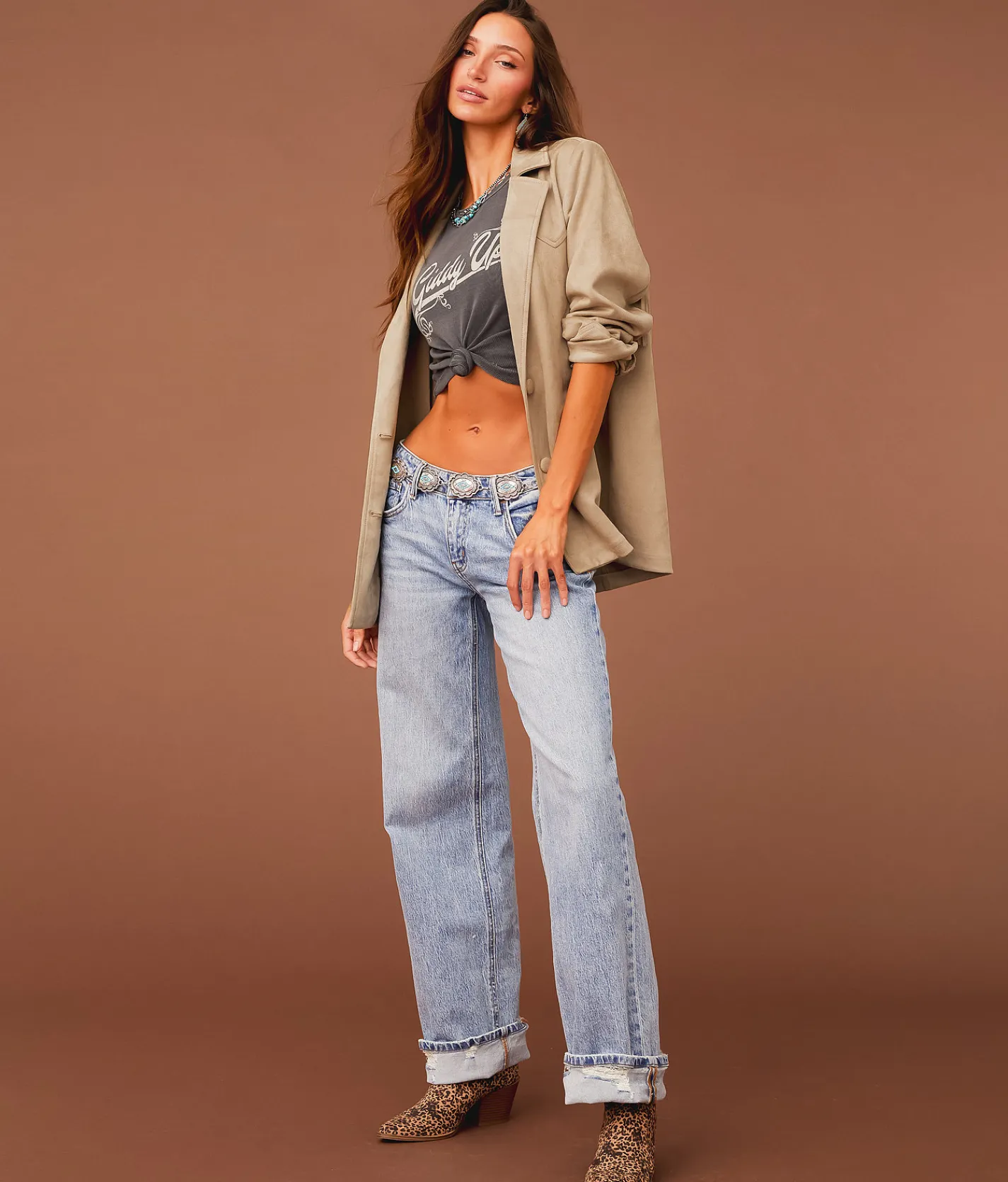 Sterling & Stitch Fringe Blazer Cobblestone New