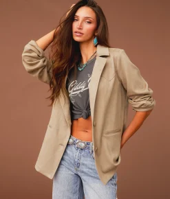 Sterling & Stitch Fringe Blazer Cobblestone New