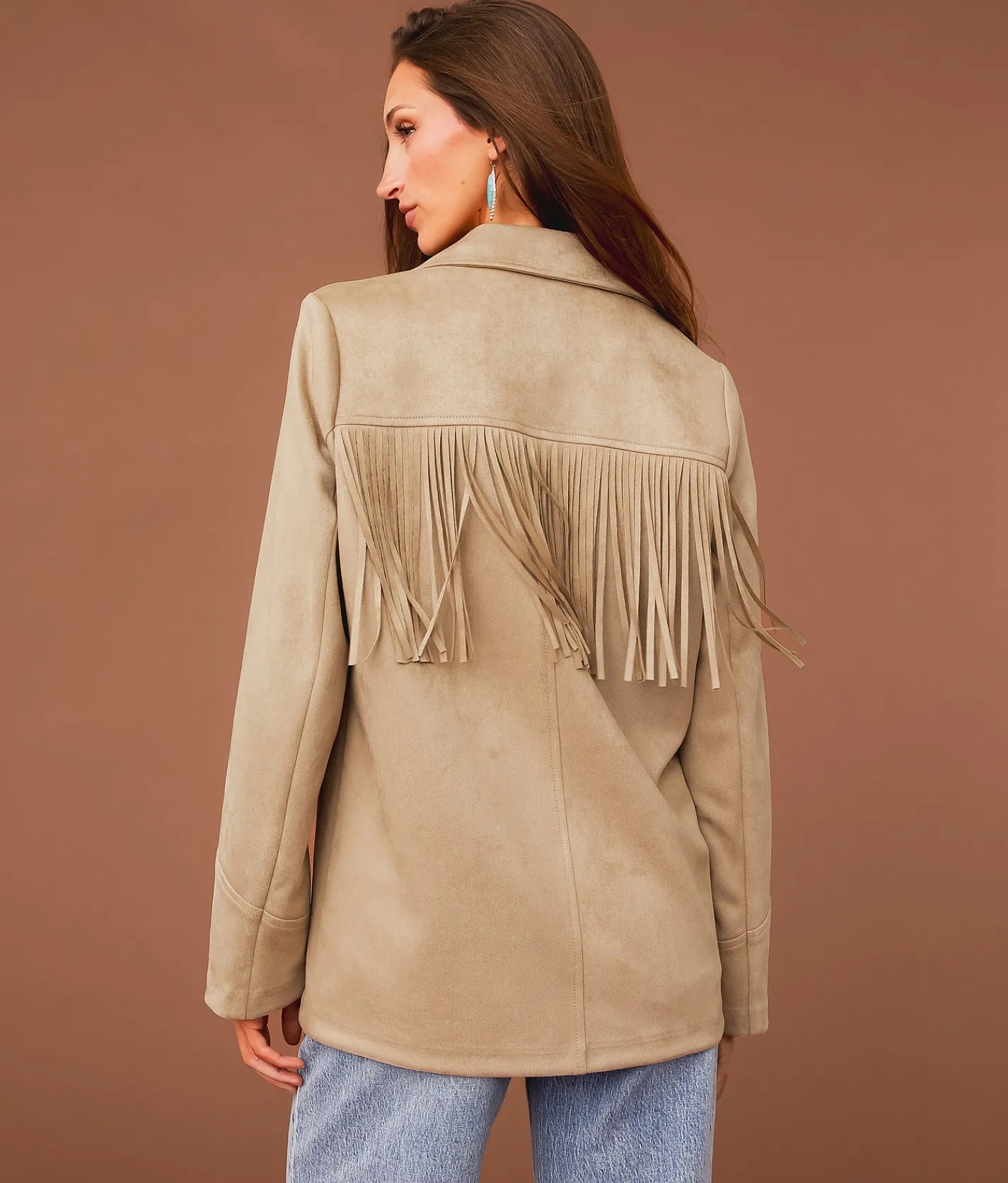 Sterling & Stitch Fringe Blazer Cobblestone New