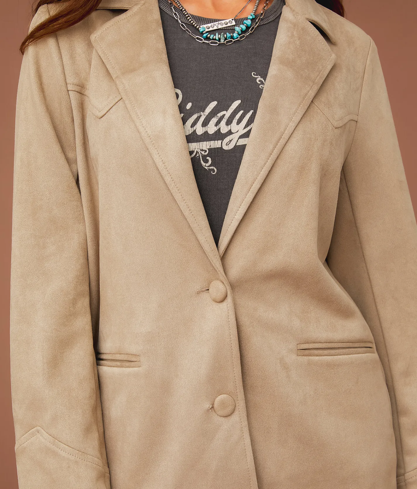 Sterling & Stitch Fringe Blazer Cobblestone New