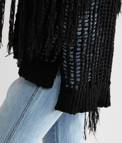 Peach Love California Fringe Cardigan Sweater Black Sale