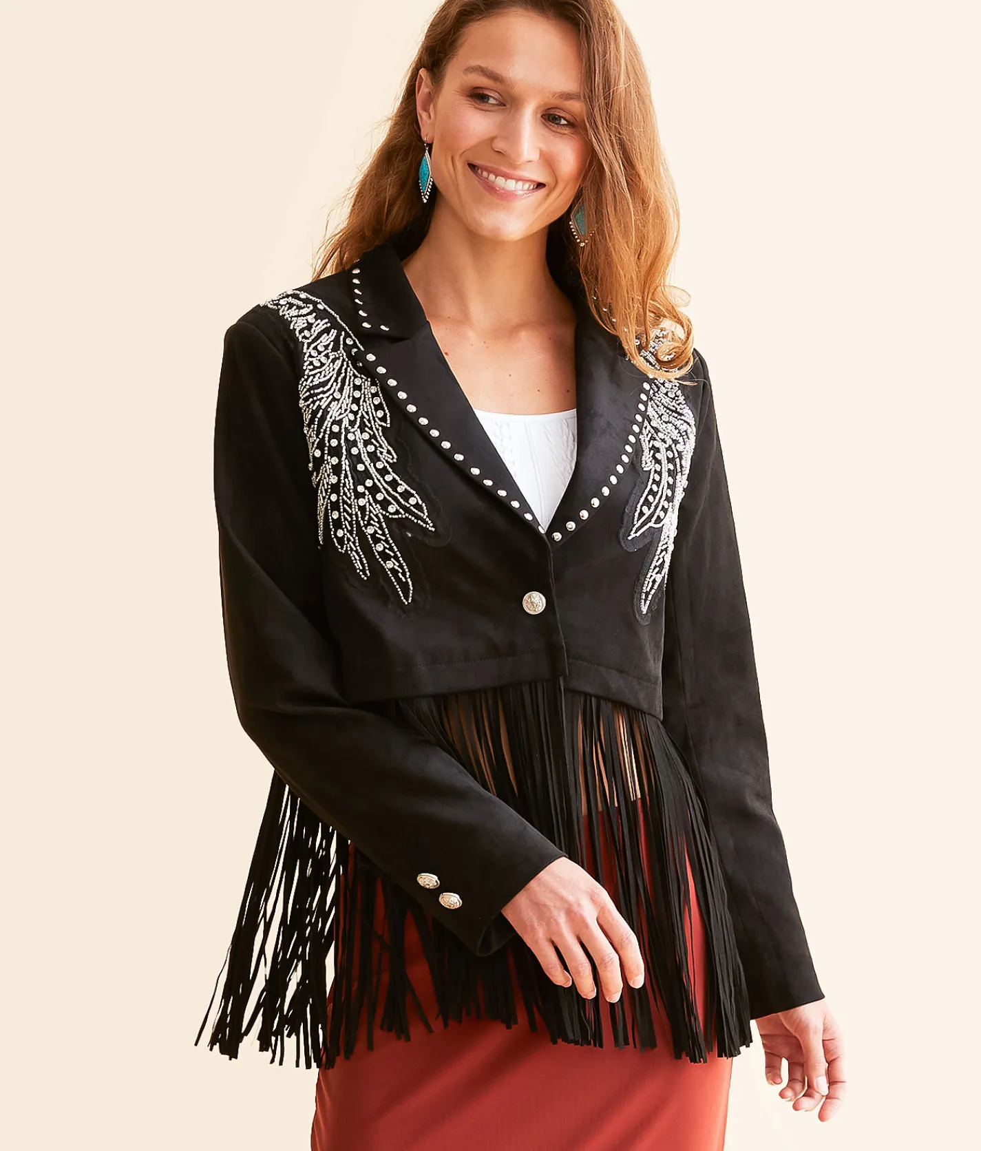 Tops|Coats & Jackets | Miss Me Fringe Glitz Blazer Black