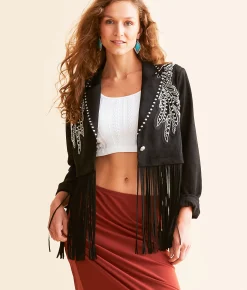Tops|Coats & Jackets | Miss Me Fringe Glitz Blazer Black