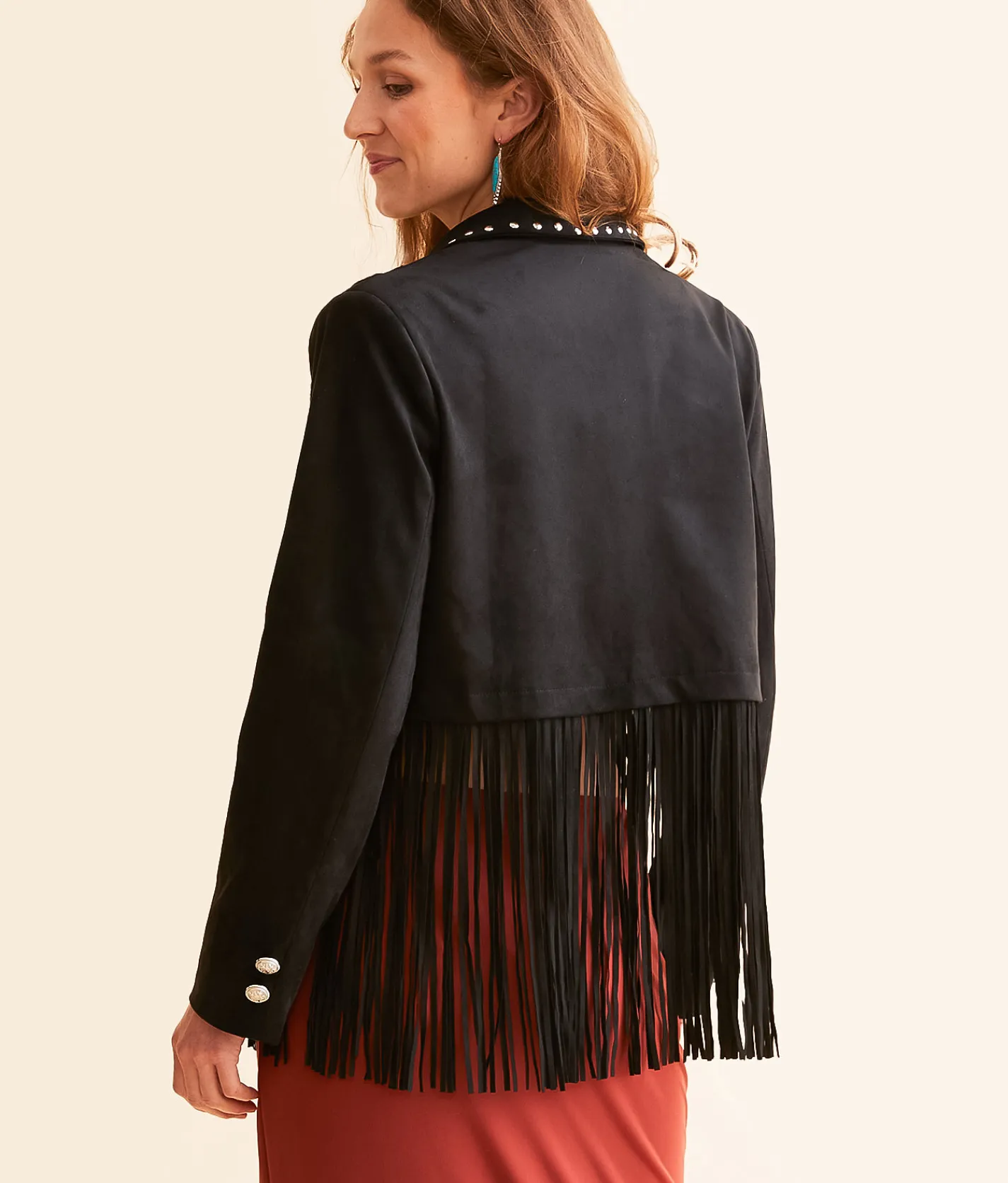 Tops|Coats & Jackets | Miss Me Fringe Glitz Blazer Black