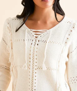 Tops | Daytrip Fringe Pointelle Sweater Beige