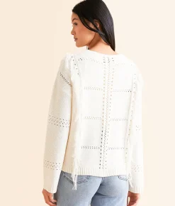 Tops | Daytrip Fringe Pointelle Sweater Beige